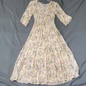 Floral Print Boho Ruffle Flowy Maxi Dress Sz XS